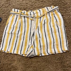 stripe yellow gray and white shorts